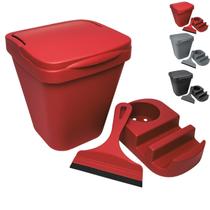 Kit Pia 3 Peças Lixeira 4,8 Litros + Porta Detergente Esponja Bucha + Rodinho Organizador Cozinha