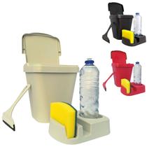 Kit Pia 3 Peças Lixeira 4,8 Litros + Porta Detergente Esponja Bucha + Rodinho Organizador Cozinha