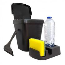 Kit Pia 3 Peças Lixeira 4,8 Litros Porta Detergente Esponja Bucha Sabão e Rodinho Organizador Premium Kit Pia 3 Peças Lixeira 4,8 Litros Porta Detergente Esponja Bucha Sabão e Rodinho Organizador Premium