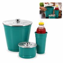 Kit pia 3 peças lixeira verde porta detregnete bucha lixo tampa em aluminio organiza casa cozinha area lazer Kit pia 3 peças lixeira verde porta detregnete bucha lixo tampa em aluminio organiza casa cozinha area lazer