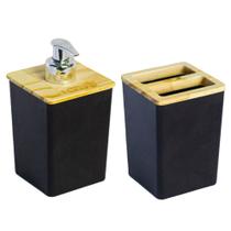 Kit Pia Banheiro Bambu Dispenser Sabonete Porta Escova Lavabo Decoração Utility