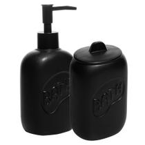Kit Pia Banheiro Cerâmica 2 Peças Letters Dispenser Algodão - Lyor