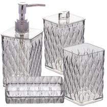 Kit pia banheiro porta cotonete, escovas, sabonete líquido e saboneteira de plástico Cristal incolor Plasutil