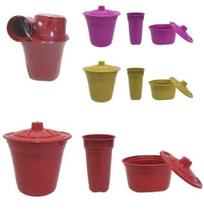 Kit Pia Colors Liso Com Lixeira Redonda + Porta Detergente + Porta Sabao Esponja - Rae