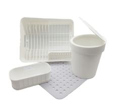 Kit Pia com 4 Peças Escorredor, Grade (Tapete), Organizador de Pia, Lixeira de 3,5l Branco
