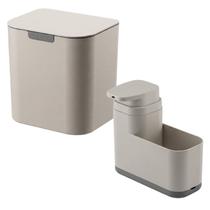 Kit Pia Cozinha 2Pç Lixeira 5 Litros + Dispenser Porta Esponja Detergente 550ml Bege - Liv Ou Kit Pia Cozinha 2Pç Lixeira 5 Litros + Dispenser Porta Esponja Detergente 550ml Bege - Liv Ou