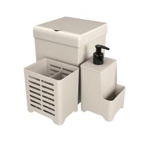 Kit Pia Cozinha 3 Pçs Lixeira Porta Talheres Dispenser Smile Cor Areia - Areia