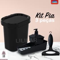 Kit Pia Cozinha 3 peças Lixeira Porta Detergente e Rodo - PLASUTIL