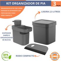 Kit Pia Cozinha 3 Peças Trium OU Lixeira 2,5L Dispenser Detergente Rodinho