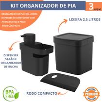 Kit Pia Cozinha 3 Peças Trium OU Lixeira 2,5L Dispenser Detergente Rodinho Kit Pia Cozinha 3 Peças Trium OU Lixeira 2,5L Dispenser Detergente Rodinho