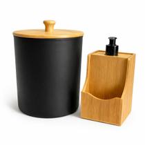 Kit Pia Cozinha Bambu Porta Detergente Dispenser 500ml E Lixeira De Pia 5l Preto Kit Pia Cozinha Bambu Porta Detergente Dispenser 500ml E Lixeira De Pia 5l Preto