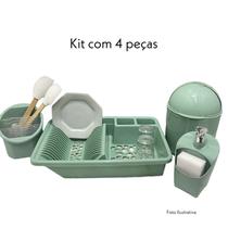 Kit Pia Cozinha Completo Escorredor 4 Peças Verde Menta