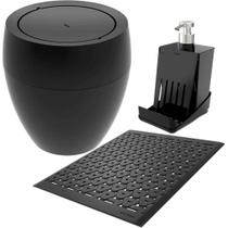 Kit Pia Cozinha Lixeira 9L Grade Protetora Porta Detergente Plástico Preto 3pçs Crippa Smart S