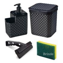 Kit Pia Cozinha Lixeira Porta Detergente Rodo Plástico Organizador Kit Pia Cozinha Lixeira Porta Detergente Rodo Plástico Organizador