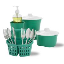 Kit Pia Cozinha Lixeira Porta Detergente Sabão e Talheres