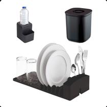 Kit Pia Cozinha Organizador Escorredor De Louça Lixeira Copo