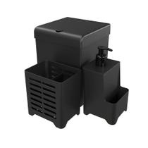Kit Pia Cozinha Stolf Preto Smile 3 Peças Dispenser Lixeira Talheres - Preto Kit Pia Cozinha Stolf Preto Smile 3 Peças Dispenser Lixeira Talheres - Preto