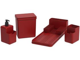 Kit Pia Cozinha Vermelho Coza Single - 4 Peças