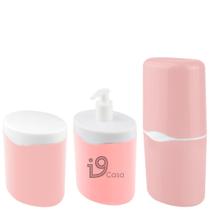 Kit Pia de Banheiro Lavabo 3 Peças Dispenser Sabonete Líquido Porta Escova de Dente Com Tampa e Porta Algodão Lummar