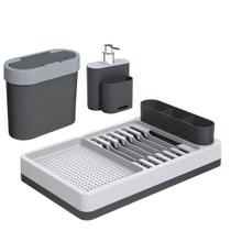 Kit Pia de Cozinha 3pcs Organizador Escorredor de Louças Porta Detergente e Lixeira de Bancada Flat