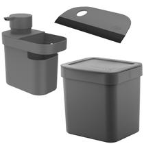 Kit Pia Detergente Esponja + Rodo + Lixeira Trium 2,5L OU - Chumbo
