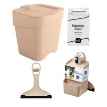 Kit Pia Dispenser Detergente Lixeira Rodinho Esponja Mágica