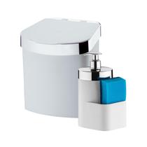 Kit Pia Dispenser Porta Detergente Líquido E Lixeira 2,5L Branca/Cromada