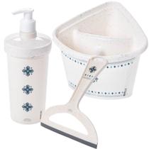 Kit pia escorredor de talheres, rodinho e porta detergente marmorizado Plasutil Kit pia escorredor de talheres, rodinho e porta detergente marmorizado Plasutil