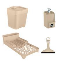 Kit Pia Escorredor Dispenser Detergente Lixeira Rodinho 4pçs