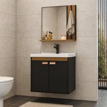 Kit Pia Gabinete Cuba Espelheira Armário Banheiro Lavabo Preto/Nature