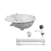 KIT Pia Lavatório Plástico Marmorizado + Sifão + Torneira + Veda Rosca