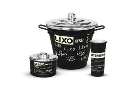 Kit Pia Limpeza 3 Peças para Cozinha Alumínio Decorado Kit Pia Limpeza 3 Peças para Cozinha Alumínio Decorado