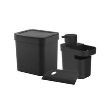 Kit Pia Lixeira 2,5L Porta Detergente Rodinho - Preto