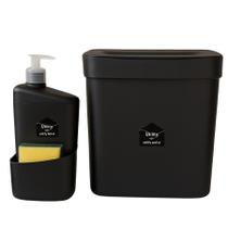 Kit Pia Lixeira e Porta Detergente Dispenser suporte Esponja