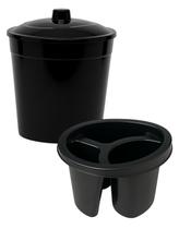 Kit pia porta detergente esponja lixeira tampa cozinha preto
