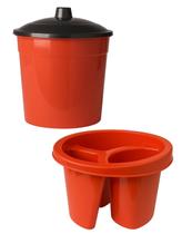 Kit pia porta detergente esponja lixeira tampa cozinha vermelho