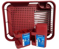 Kit Pia Porta Detergente Talher Escorredor Soprano Vermelho