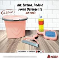 Kit Pia Rodo Porta Detergente Esponja Organizador Lixeira 3l