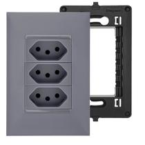 Kit PialPlus+ 3Tomada20A + Suporte + Placa - Cinza Kit PialPlus+ 3Tomada20A + Suporte + Placa - Cinza