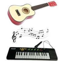 kit piano teclado e violão infantil dia das crianças rosa ou preto