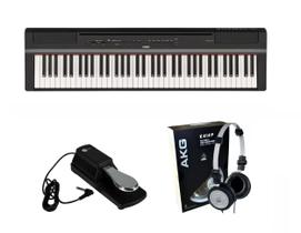 Kit Piano Yamaha P121 B com Fone K414 e Pedal Sustain