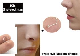 Kit Piercing Nostril Pedrinha Pequena + Argola Fininha 6mm