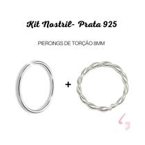 Kit Piercings Argola Nostril Prata 925 8mm Nariz