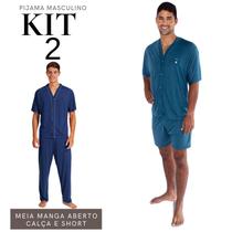 Kit Pijama Adulto Masculino Hospitalar Liso Calça e Camisa + Short E Camisa