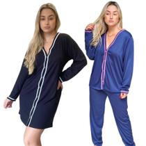 Kit Pijama de Frio e Camisola Manga Longa Inverno Com Botões Conjunto Inferno Feminino Camisola manga comprida e conjunto de pijama de frio abotoavel - PIJAMAS VIÇOSA