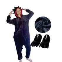 Kit Pijama Dragão Banguela Com Pantufa Kigurumi Fúria da Noite - Amo kigurumi