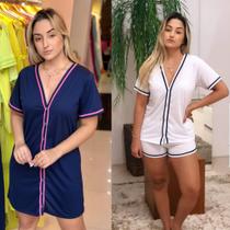 Kit Pijama e Camisola Aberta com Botões baby doll Americano Blogueira Gestação Amamentação Cirurgico