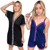 Kit Pijama e Camisola Aberto Com Botões Cirurgico Amamentar - PIJAMAS VIÇOSA