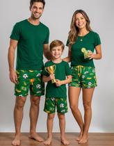 Kit Pijama Família Mãe Pai e Infantil, 3 Conjuntos Camiseta e Short do Brasil