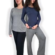 Kit Pijama Feminino Adulto Longo Com Camiseta E Calça